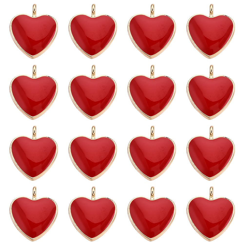 SUNNYCLUE 1 Box 50PCS Valentine Heart Charms Bulk Red Hearts Charm Enamel Forever Love Cute Valentine Day Charm Heart Shape Gold Charm for Jewellery Making Charms Keychain Nacklace Earring DIY Craft