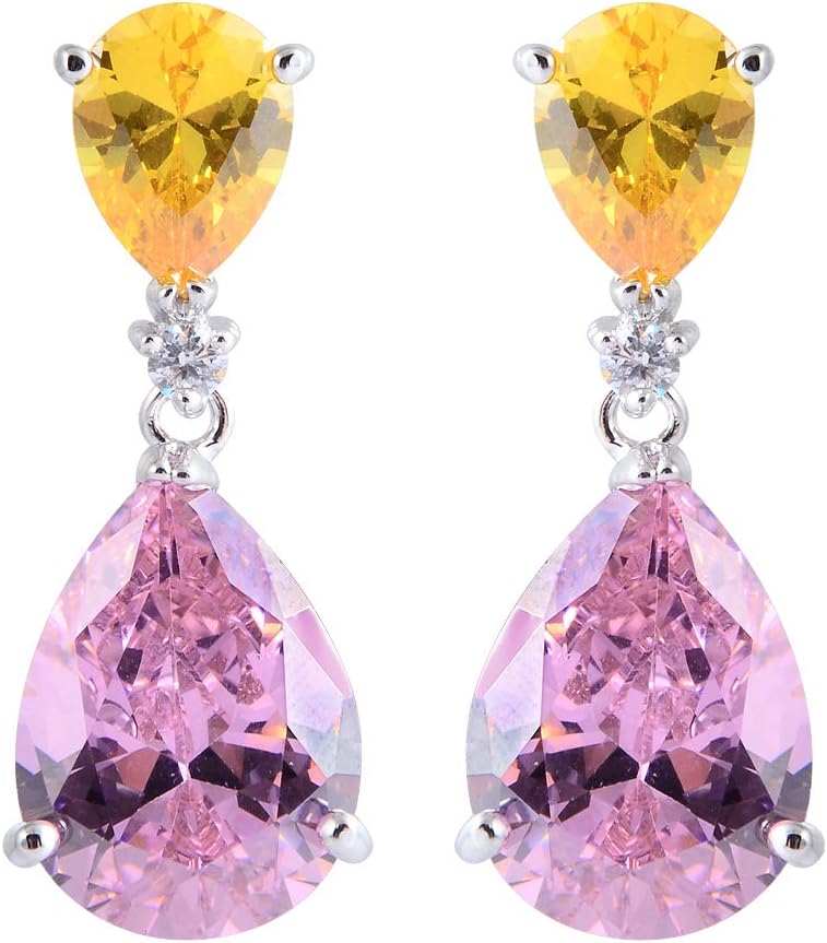 [RIZILIA CELEBOX] Teardrop Dangle Pierced Earrings with Pear Cut Gemstones CZ [9 Colours available] in 18K White Gold Plated, Celebrity inspired by Angelina Jolie