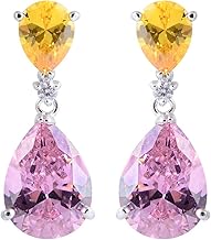 [RIZILIA CELEBOX] Teardrop Dangle Pierced Earrings with Pear Cut CZ [9 Colors available] in White Gold Plated, Celebrity inspired by Angelina Jolie