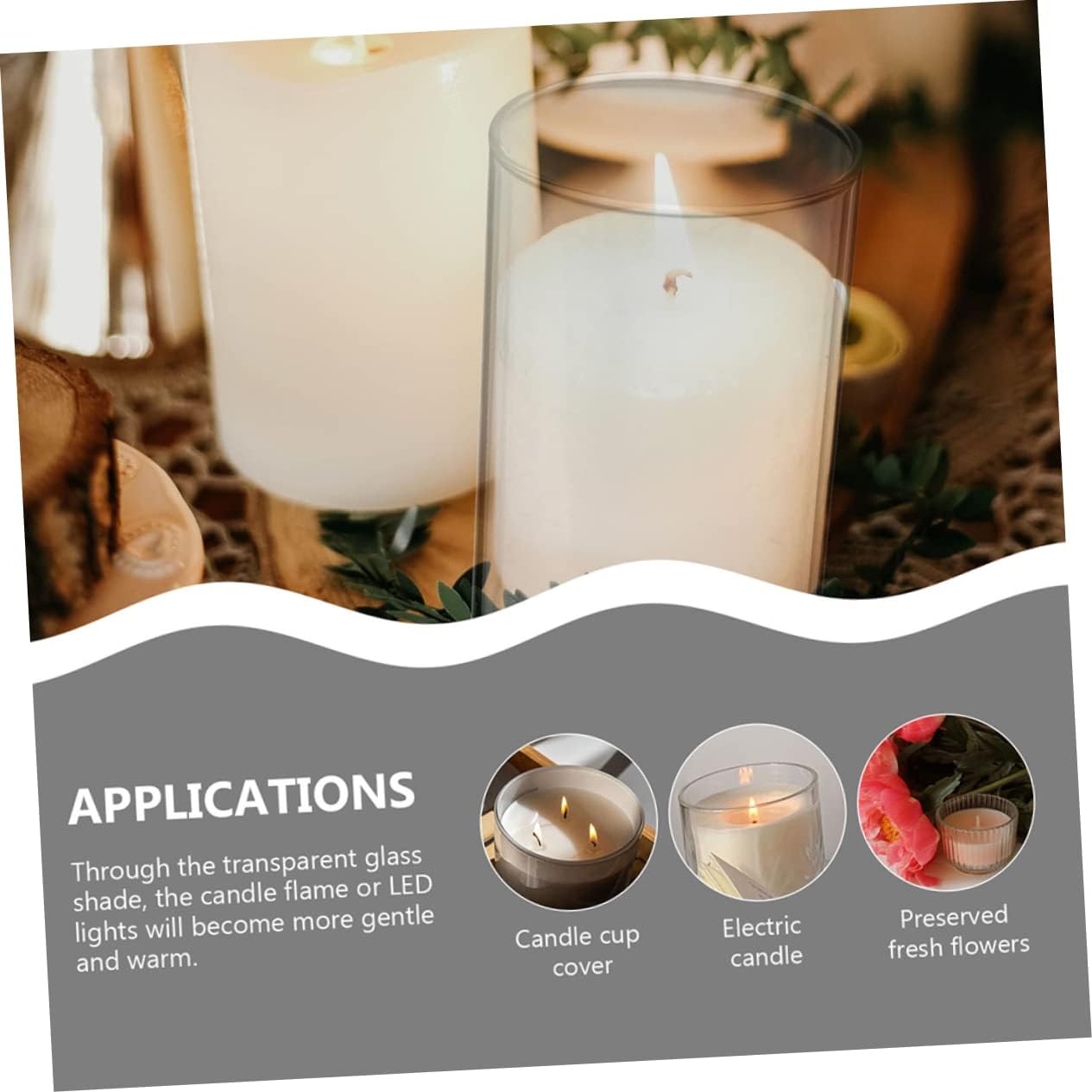 Decorative Candle Sconce Shade 3pcs Glass Cylinder Candle Cover for Windproof Holder