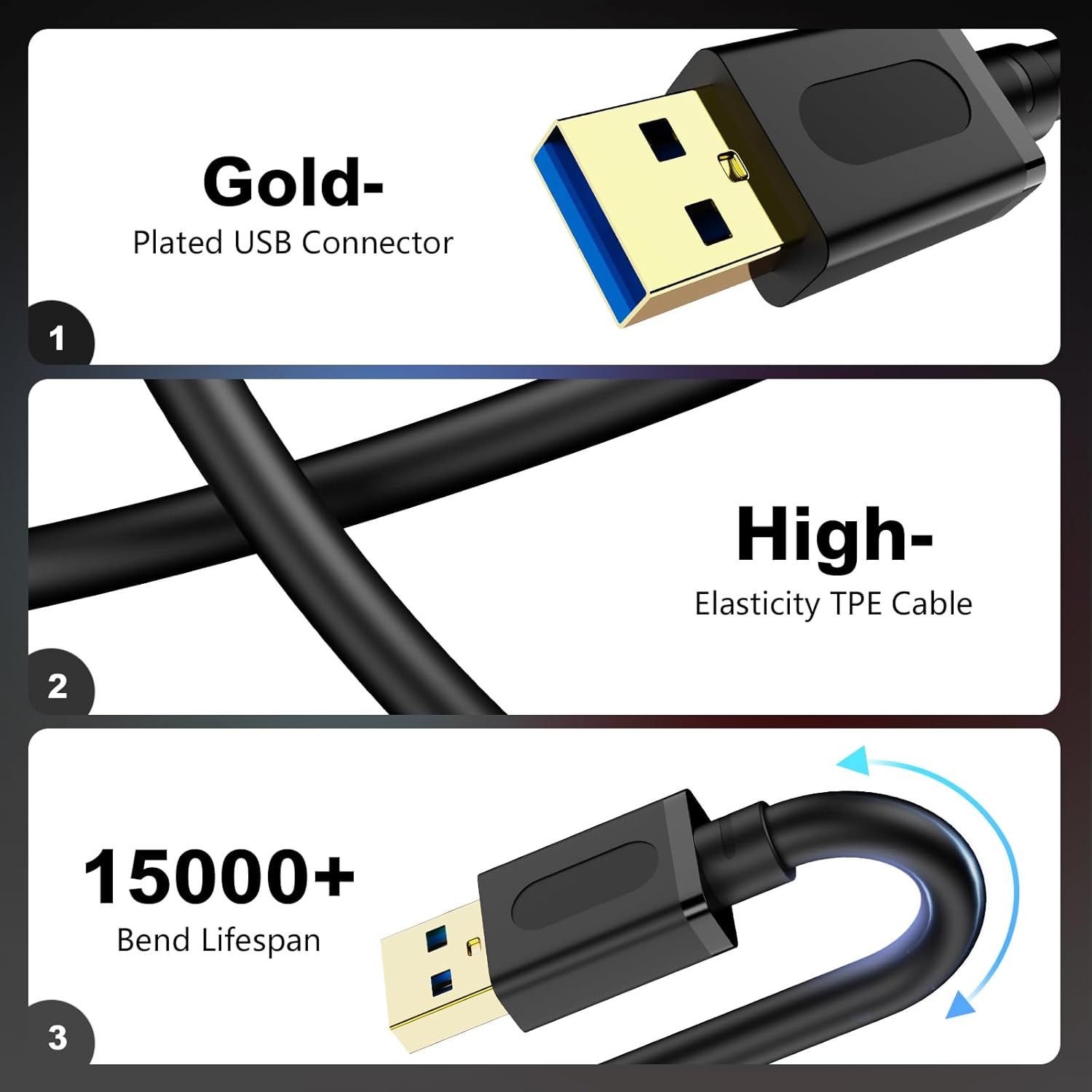 USB 3.0 Male to Male Cable 1Ft,USB to USB Cable with Gold-Plated Connector for Hard Drive Enclosures, DVD Player, Laptop Cooler (1Ft/0.3M) 1 ft/0.3 m