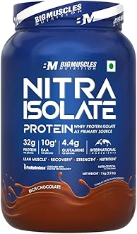 Bigmuscles Nutrition Nitra Isolate [1kg, Rich Chocolate] | 32g Protein | 10g EAA | Whey Protein with ProHydrolase Enzyme Tech. For Faster Absorption | Improved Strength, Faster Recovery & Muscle Building