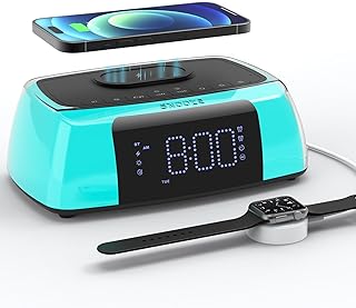 Bedside Alarm Clock with Wireless Charging, Bluetooth Speaker, Night Light, 10W Wireless Charger, Dimmable LED Display, Snooze, Alarm Clocks Bedside with Dual Alarms, Loud Digital Clock for Bedrooms
