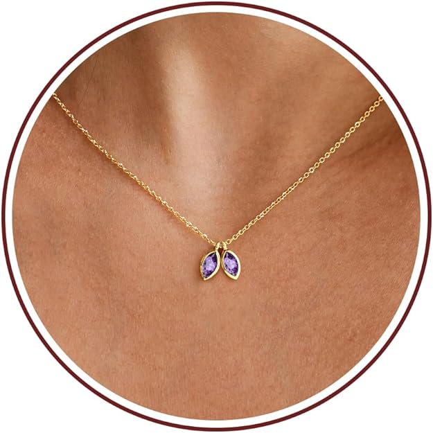 Birthstone Necklace for Women Dainty Gold Necklace with 2 Birthstone Christmas Stocking Stuffers Teen Girl Gifts Trendy Stuff Birthday Gift Moms 2025 Graduation Gift Adjustable Anniversary Jewelry for Daughter Girlfriend Friend