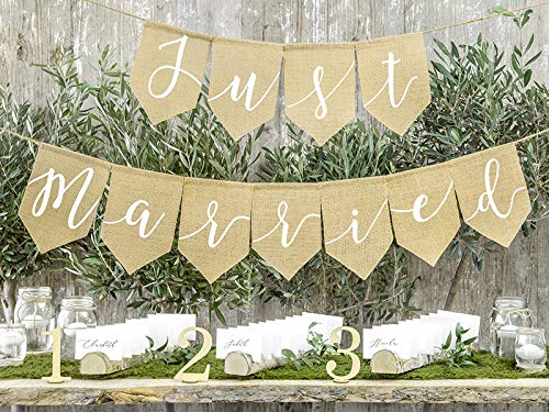 Natural Jute Banner, Garland Just Married, Rustic Wedding Backdrop Wall Decoration, 23x185cm, brown, white - Image 2