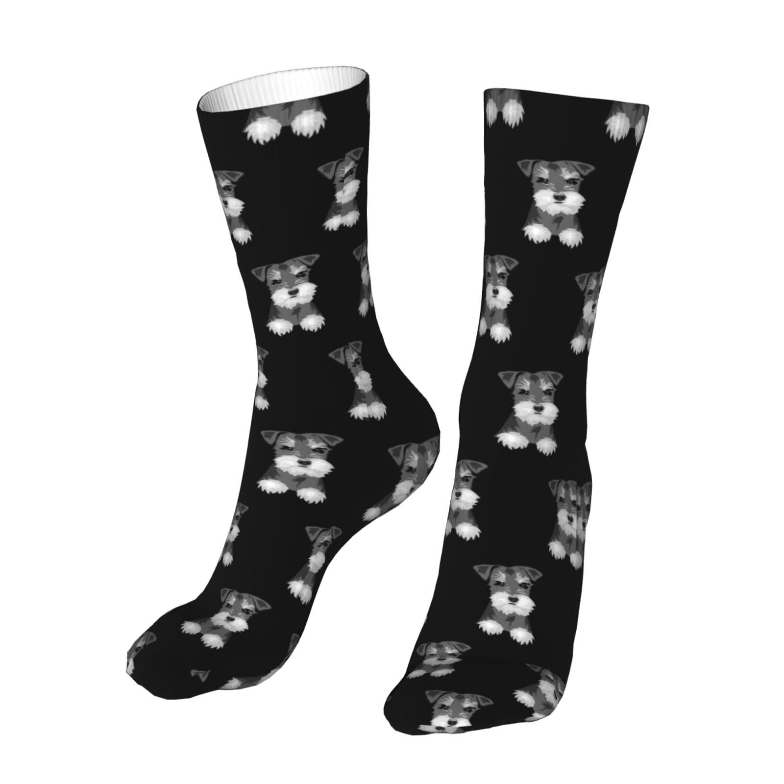 DISNIMOO Schnauzer Dog Socks, Novelty Funny Crew Socks Gift for Men Women Teen, Black, One Size
