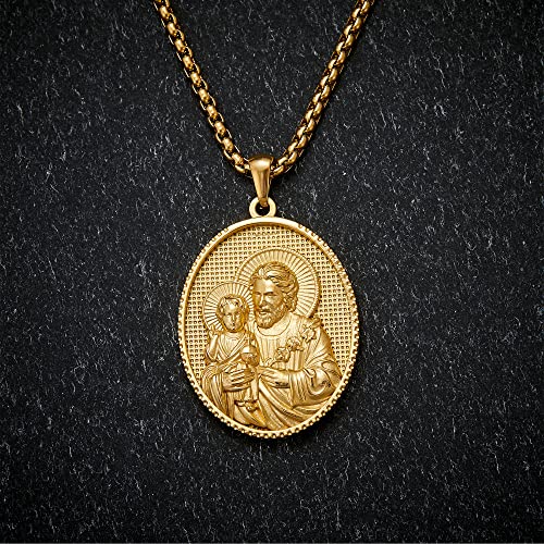 Blichain Jesus Mary Pendant Necklace Gold Coin Cross Necklace Symbol Of Faith And Fashion Elegant Necklace Stunning Design Sturdy Chain Adjustable Length For Perfect Fit For Men (J04, Gold) #TOP5