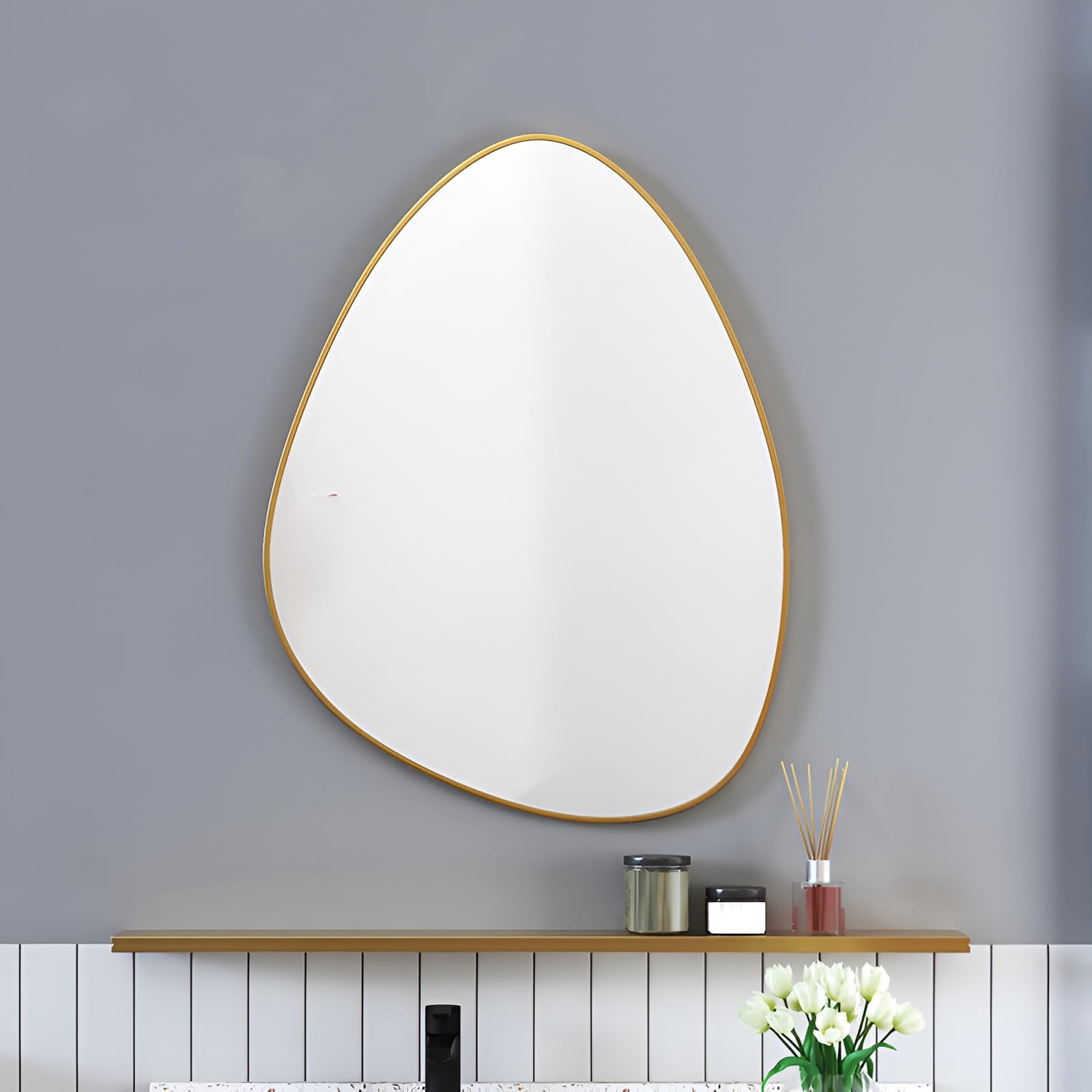 FGXHHS Irregular Wall Mirror, Frameless, 30cm X 50cm, 50cm 70cm, Asymmetrical Home Decor Mirror For Living Room, Bathroom, Bedroom, Entryway(Gold,60x80cm/23.6x31.5in)