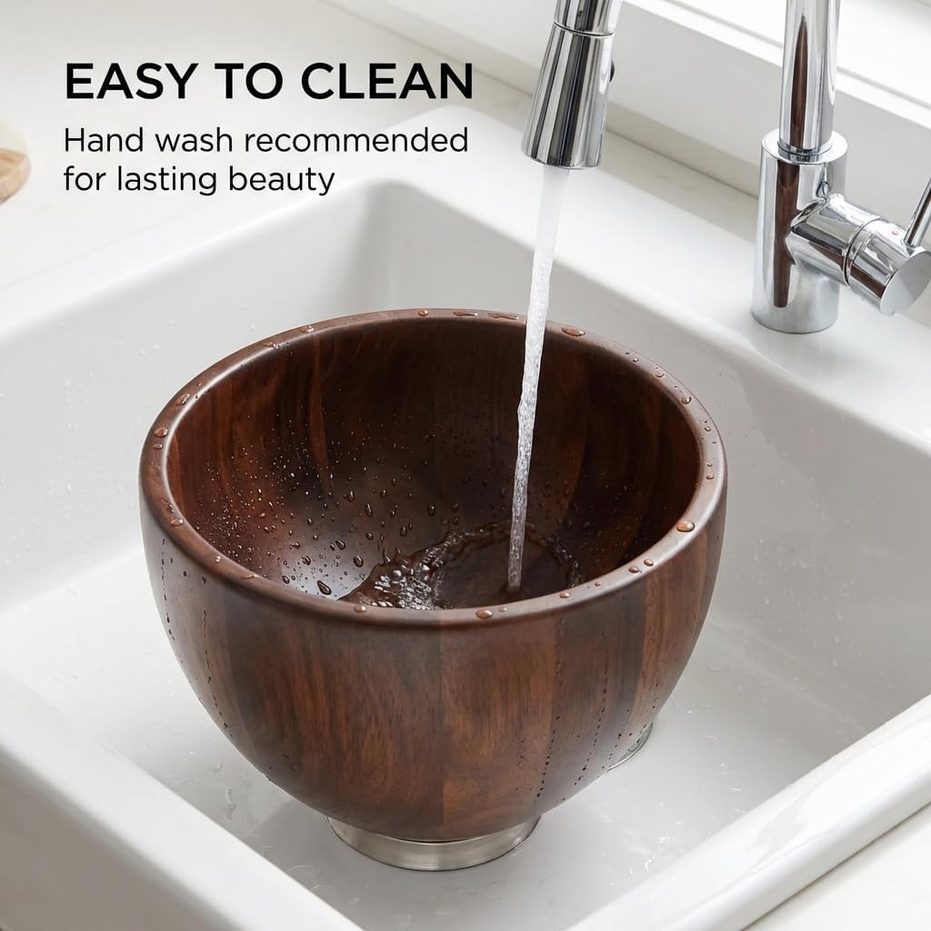 Wooden Bowl for Kitchenaid Mixing Bowl 4.5 & 5 QT Tilt-Head Models Natural True Wooden Mixer Bowl with Stainless Steel Locking Base