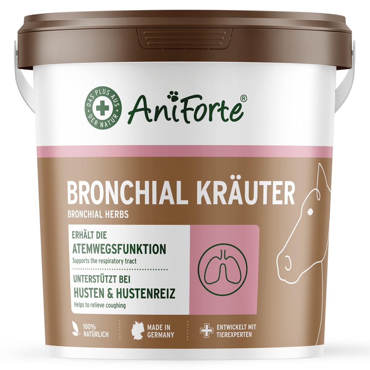 AniForte Bronchialkräuter Pferd 1kg - Bei Husten & Schnupfen, Atemwegskräuter Pferd als Ergänzungsfutter, Pferde Hustenkräuter für freie Atemwege, natürliche Kräuter mit Methylcystein