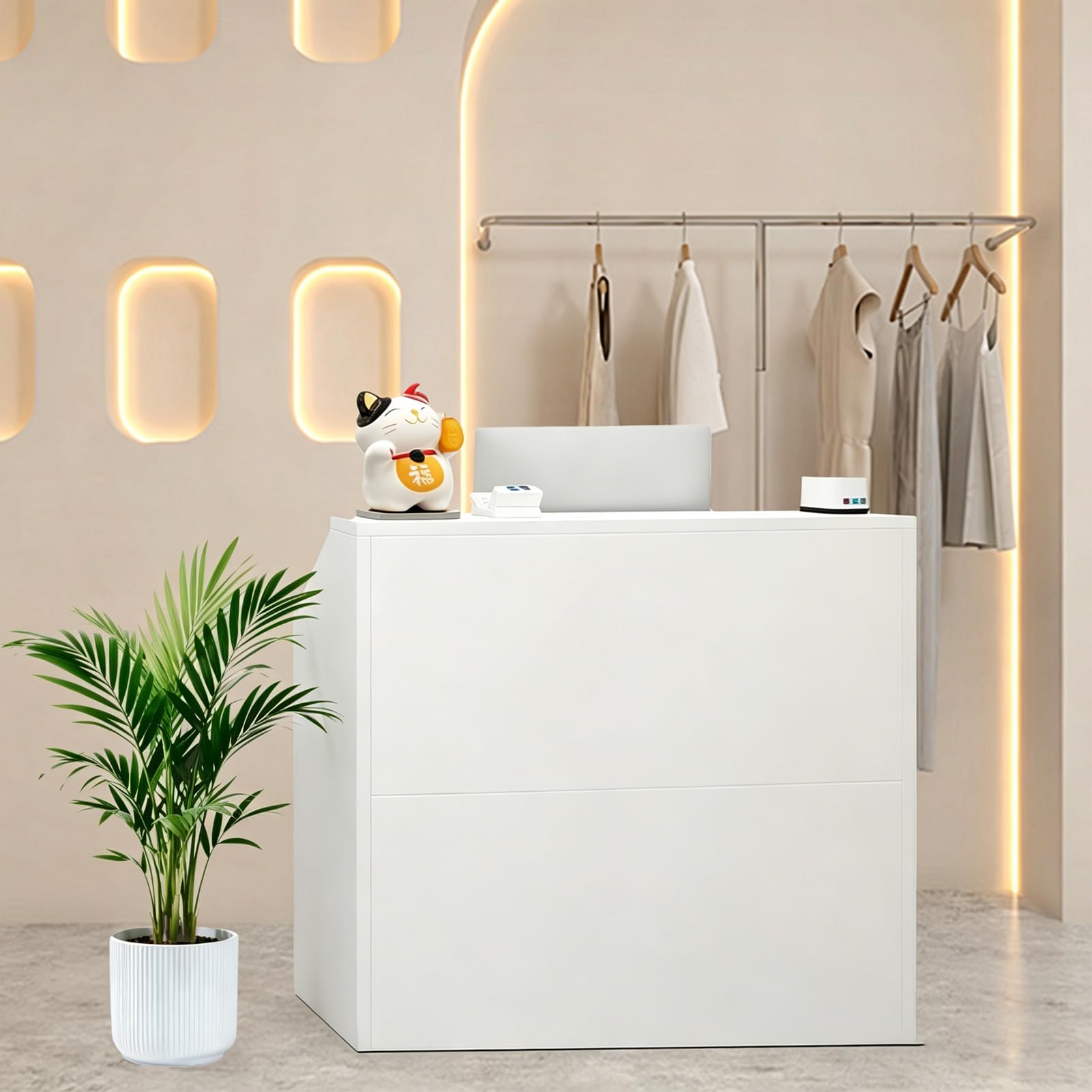 CXFSCD Minimalist Reception Desk, Compact Modern Checkout Counter, Engineered Wood Front Desk for Small Business, Salon, Spa, Retail Shop & Office White 80CM