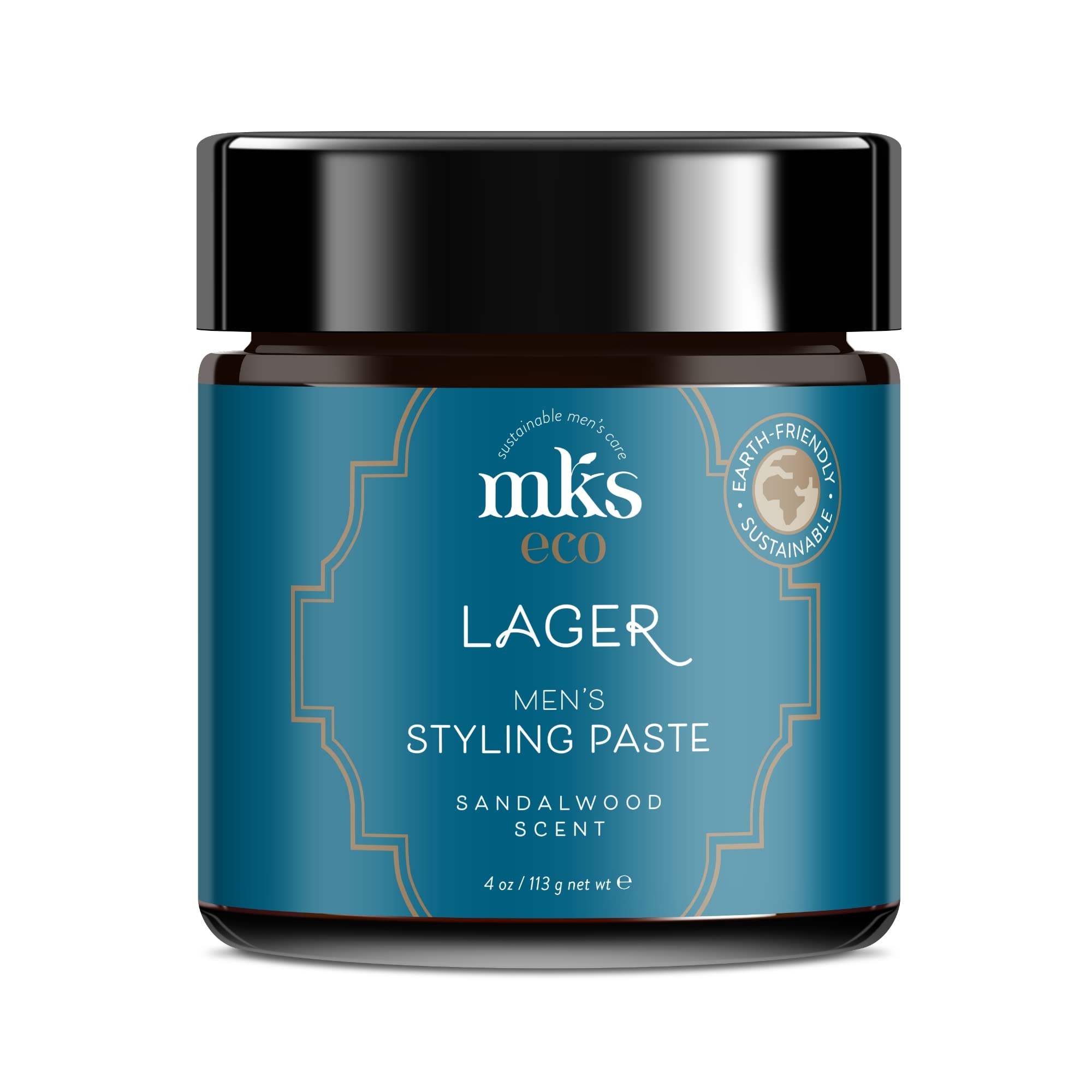 MKS eco for Men Lager Styling Paste, Sandalwood Scent - 4 oz - Flexible Definition - Adds Volume & Texture - With Hemp Seed Oil & Argan Oil - Vegan, Cruelty Free