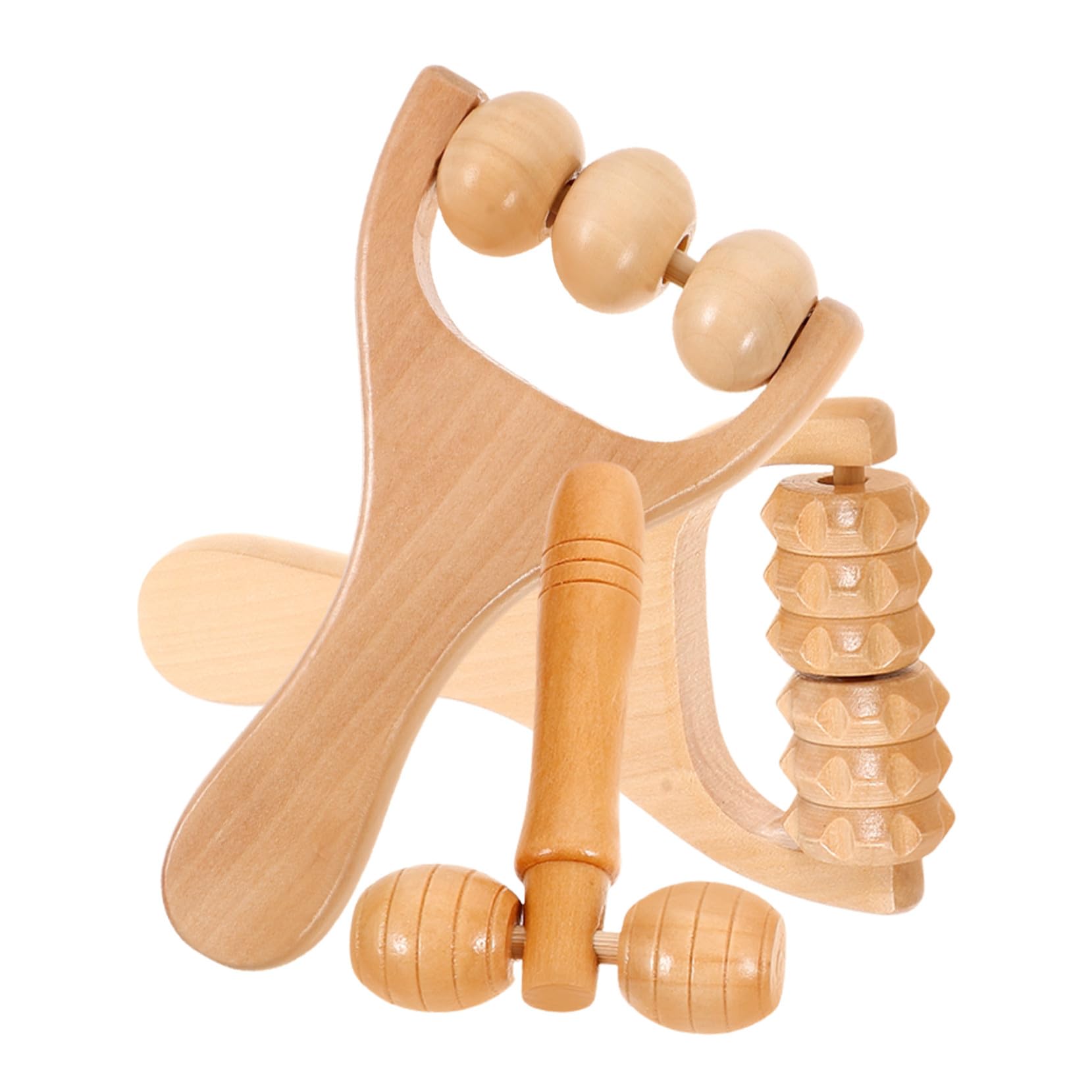 Masajeador de Rodillos de Madera para Cuerpo, 1 Set | Madera, Ligero y Pulido Fino, sin Rebabas, Liso y Redondo, para Espalda y Cuello en Viaje o Hotel