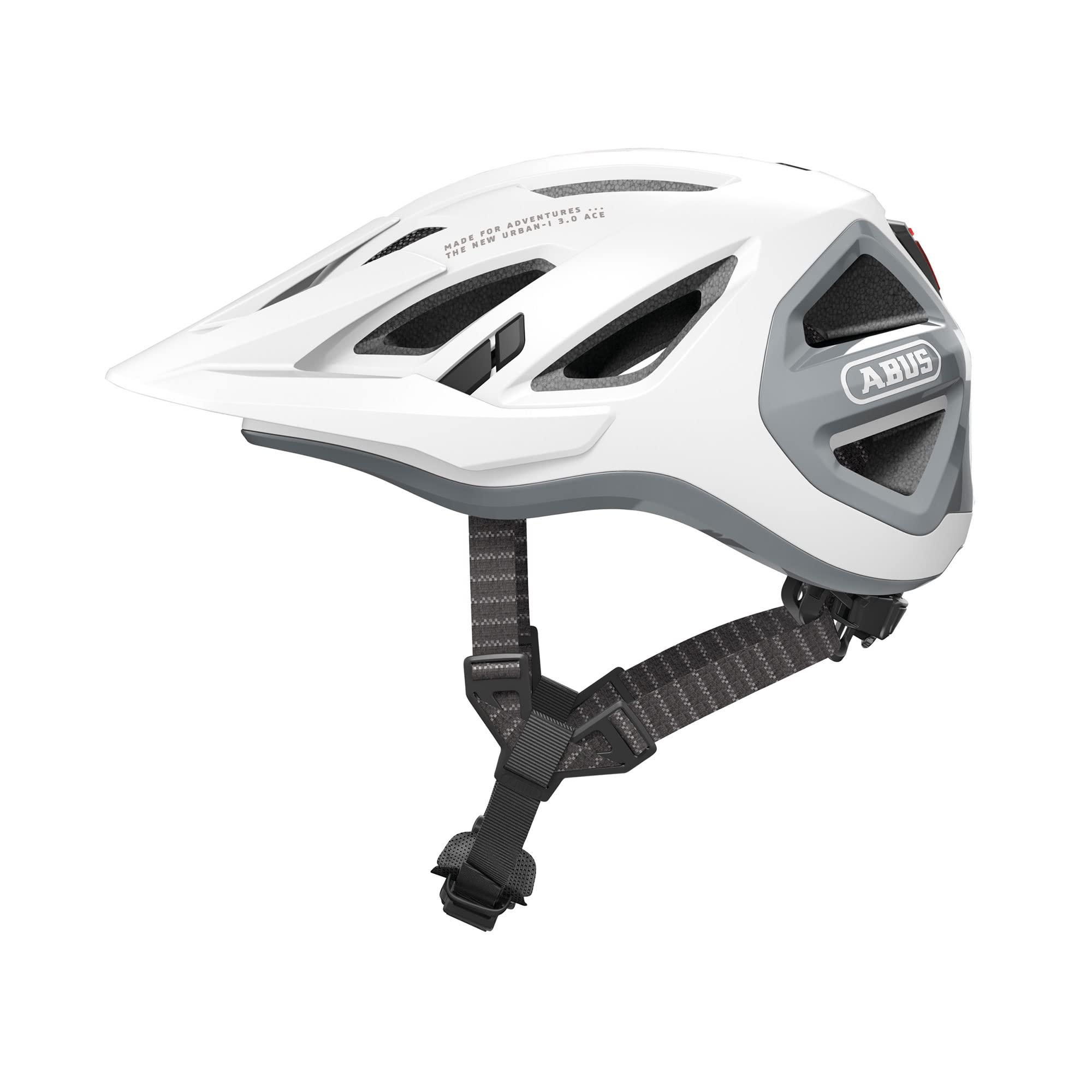 ABUS Stadthelm Urban-I 3.0 ACE - sportlicher Fahrradhelm mit LED-Rücklicht, verlängertem Schirm und Magnetverschluss - für Damen und Herren - Weiß, Größe S