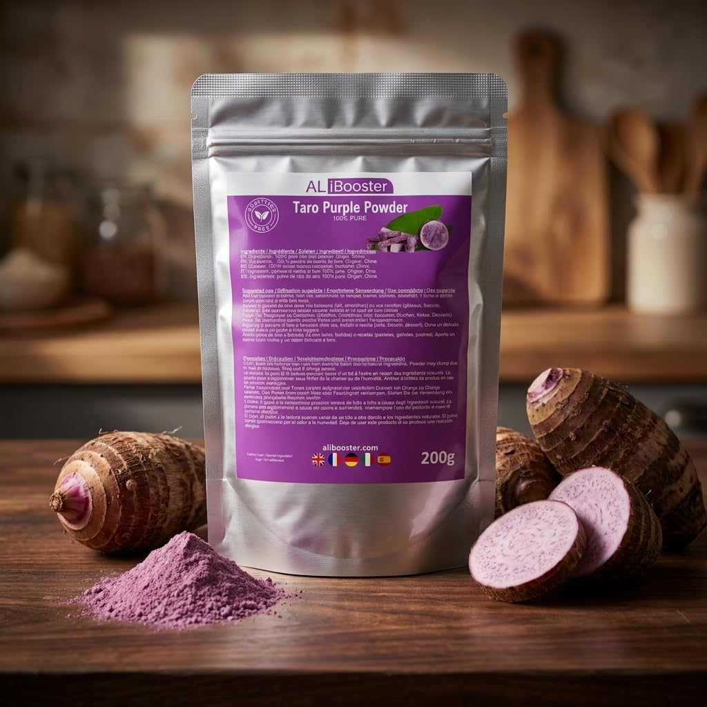 Polvere di taro viola 200 g - 100% pura - Per bubble tea, tè al latte, frullati, pasticceria - Colore viola naturale - Confezione richiudibile