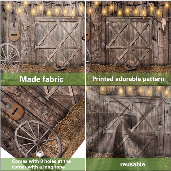 8X6ft Rustic Wood Garage Door Banner, Wood Barn Door Garage Door Backdrop Brown Wooden Garage Door Cover, Western Cowboy Photography Background Birthday Party Baby Shower Party Decor Banner