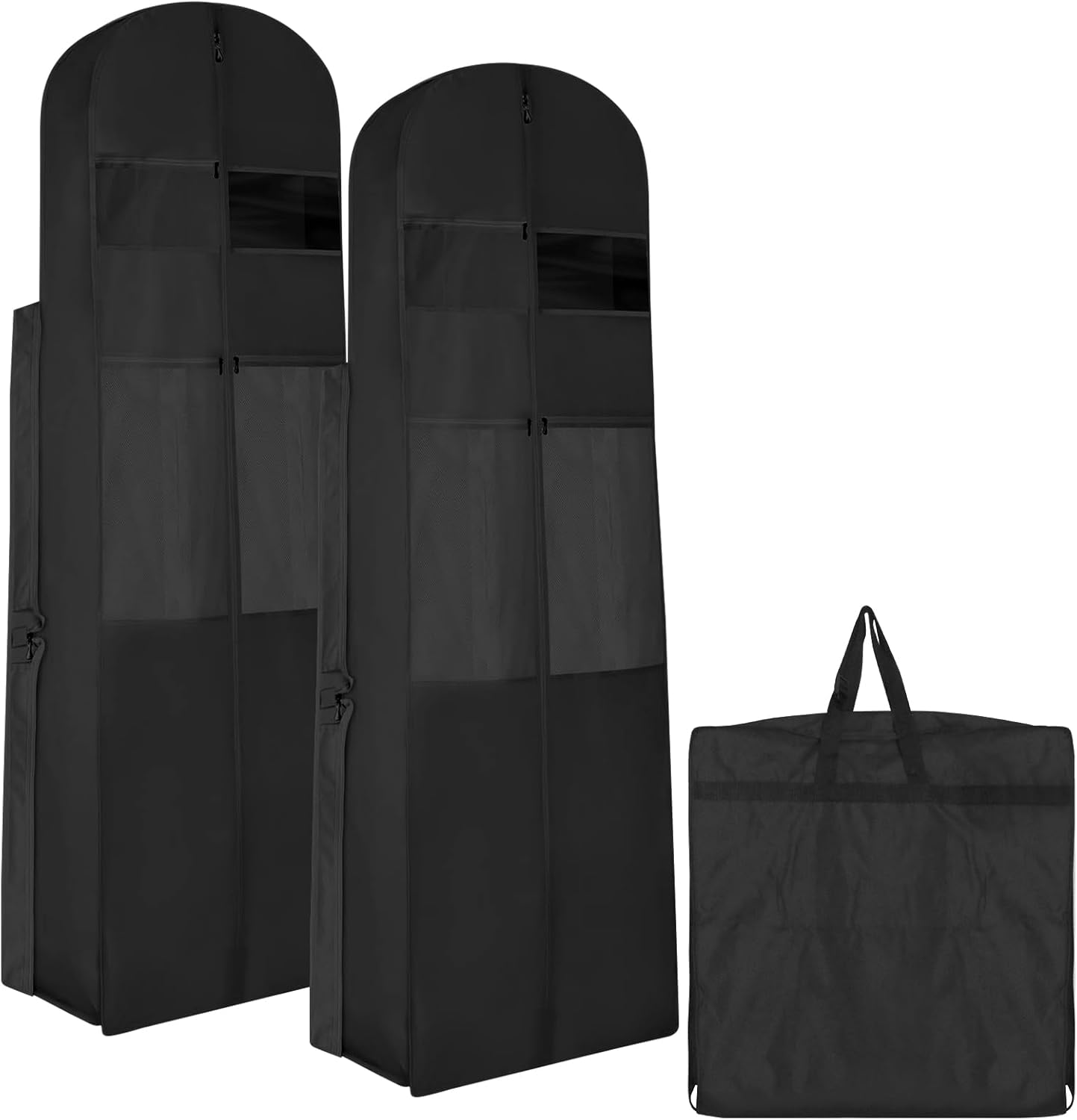 2 Pack 72" Wedding Dress Garment Bag, Bridal Dress Bag with 12" Gusseted Panel Accessory Pockets for Puffy Gowns Travel Storage and Closet Organization (Black)