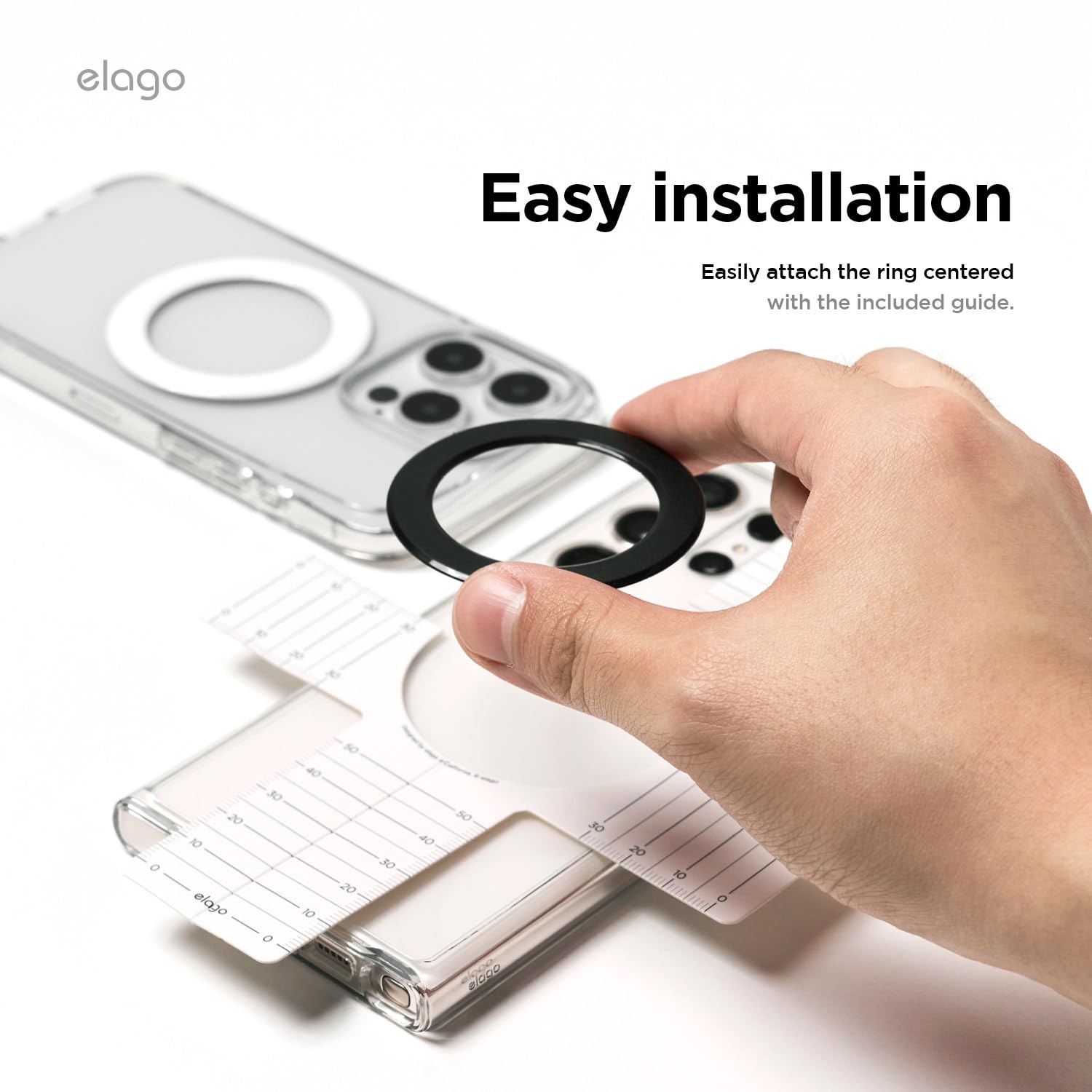 elago Anello Magnetico Adesivo - 2 Pezzi Adesivi Magnetici, Compatibile con MagSafe, Tutti i Modelli di iPhone, Tutti i Modelli di Galaxy [Guida MagSafe Inclusa] [Nero]