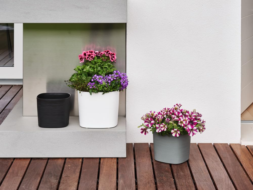 Teraplast Vaso per fiori modello Capri, fioriera da esterno in polietilene con riserva d'acqua interna, cm 38x38x30 Made in Italy (CM 38, FOREST)