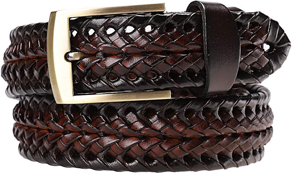 EarndaMen's Genuine Leather Braided Belt Buckle Fashion Woven Strap