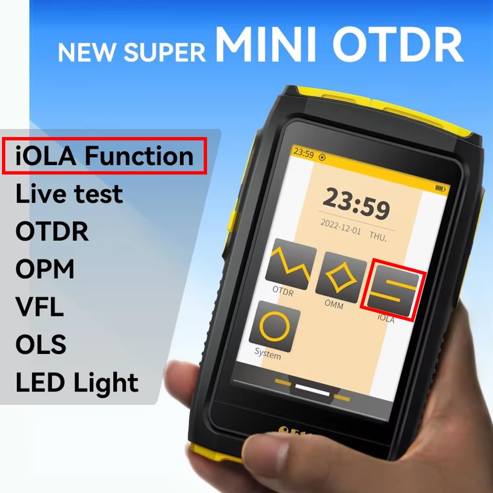 Mini OTDR Riflettometro ottico di campo del tempo, tester multifunzionale di fibra ottica OTDR 1550nm 20dB riflettometro ottico touch screen OPM VFL(Con iola)