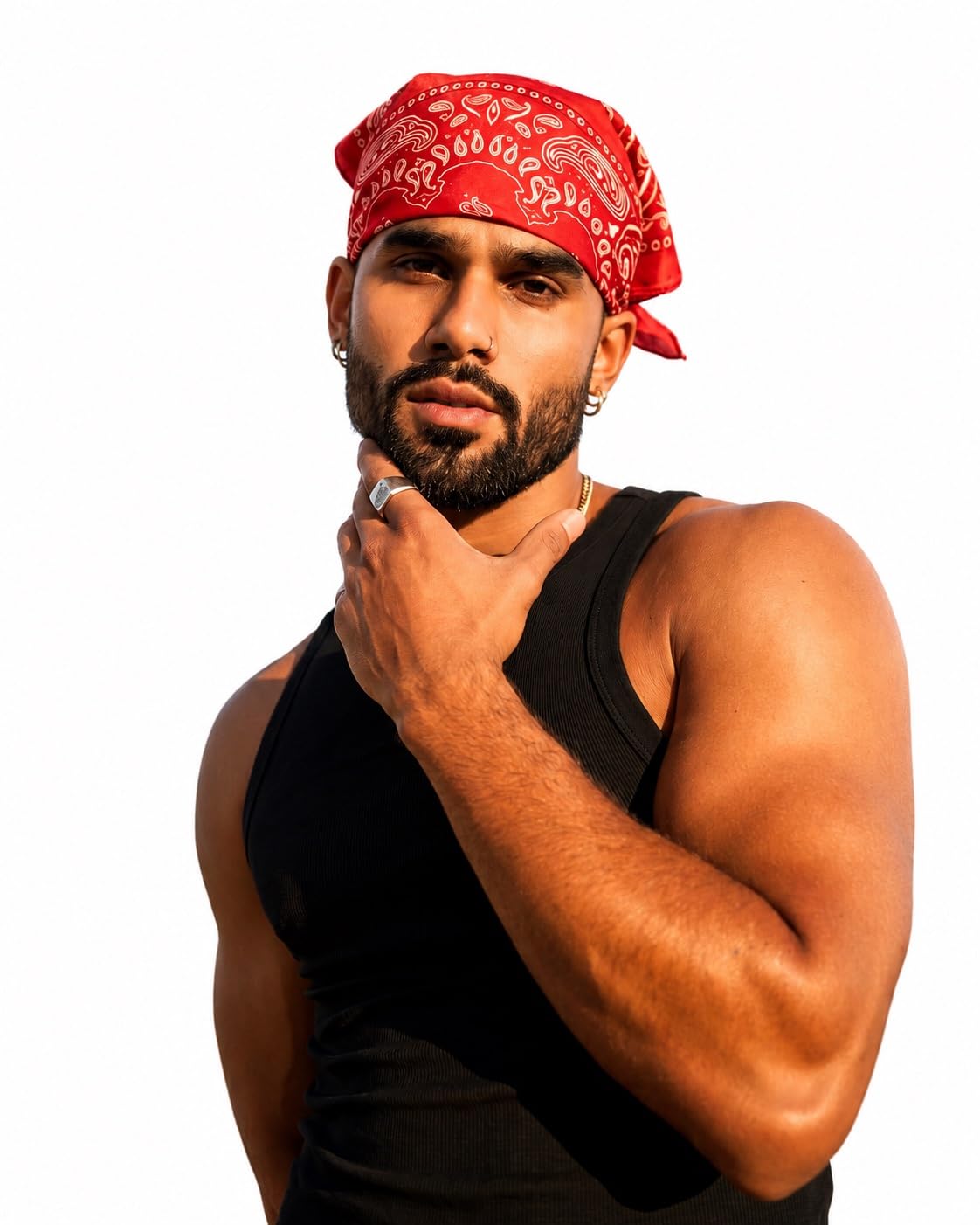 Men’s Red Paisley Cotton Bandana Scarf, 50x50 cm Poly-Cotton Head Wrap, Lightweight Breathable Unisex Casual Scarf for Beach, Travel & Everyday Wear-image-39