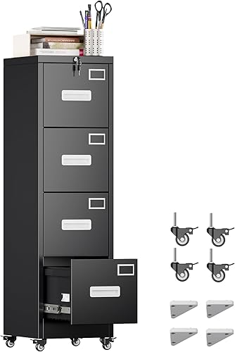 Miniatura 14 de METAN - Archivador de 2 cajones con cerradura, móvil para debajo del escritorio, archivador para oficina tamaño legal/carta, totalmente ensamblado