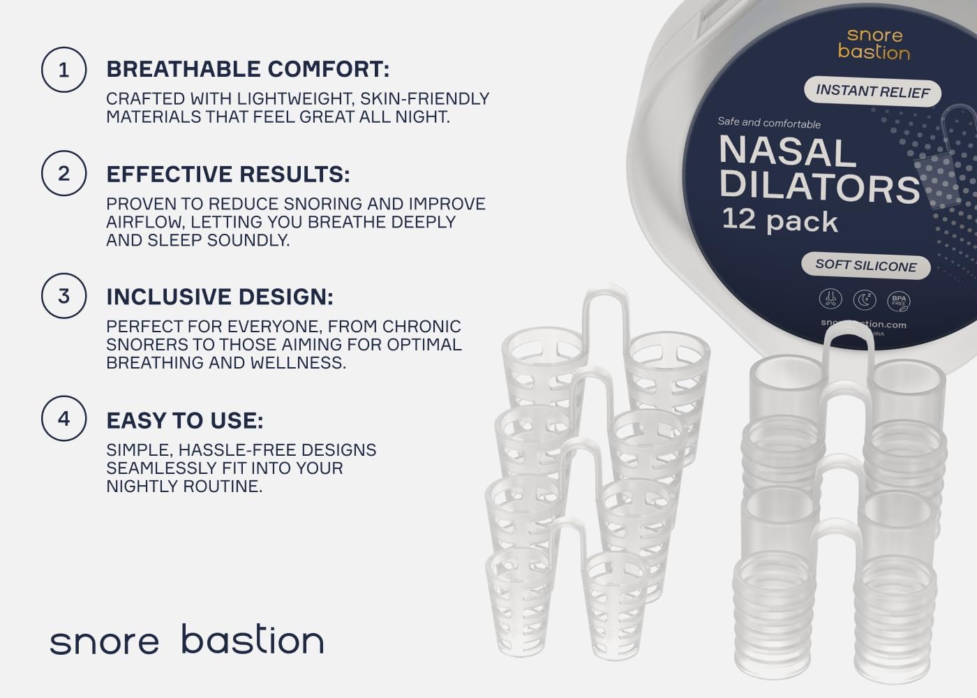 Nasal Dilators for Sleeping - 12 Nasal Cones for Breathing - Nostril Opener and Soft Silicone Nose Vents for Quiet Nights and Restful Sleep - Sinus Cones