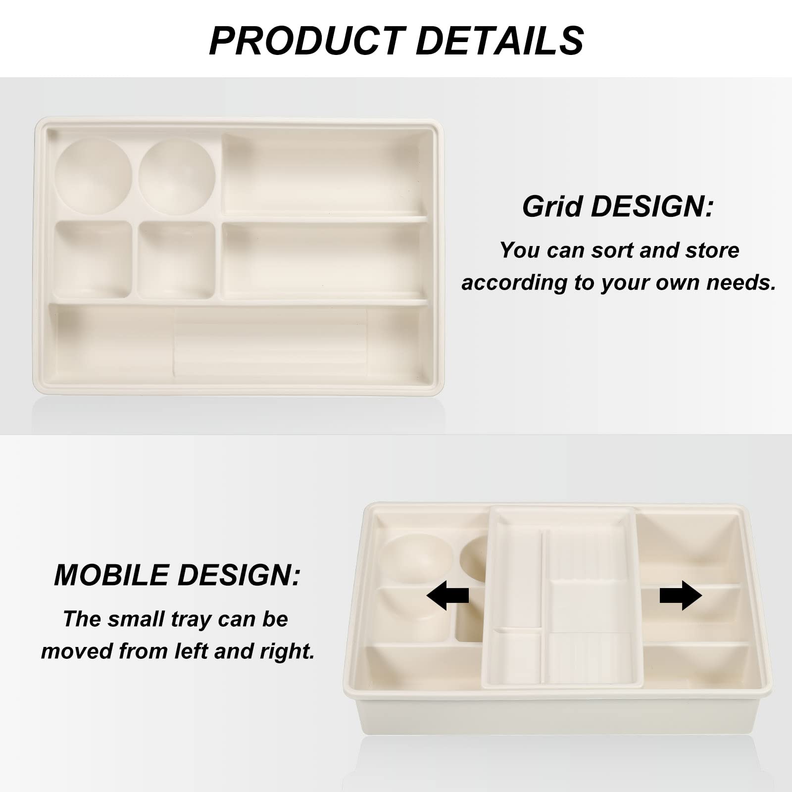 PATIKIL Ad incastro Scrivania Cassetto Organizer, 2pz Plastica Cassetto Divisore Contenitore Contenitori per Ufficio Cucina Camera da letto Cassettone Trucco Armadietto, Bianco