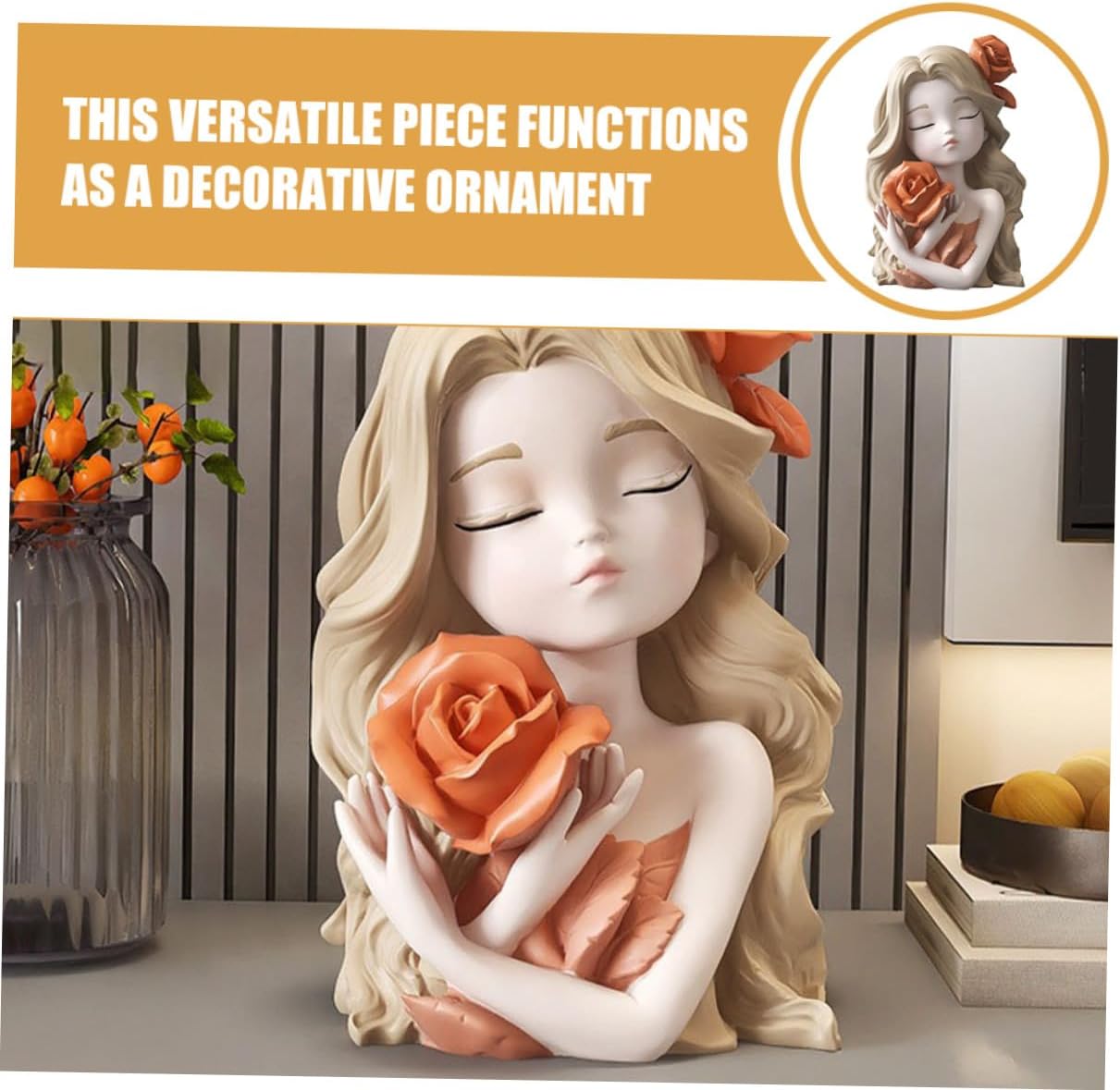 Girl Resin Coin Bank Money Box for Travel Fund Saving Jar Cute Orange Decor Gift for Home and Office