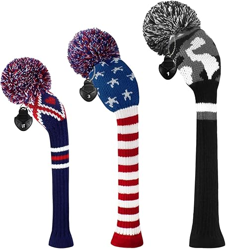 Miniatura 1 de Scott Edward Juego de 3 fundas de cabeza de golf de punto para maderas se adapta bien al conductor (460 cc) madera de pasillo e híbrido (UT), el