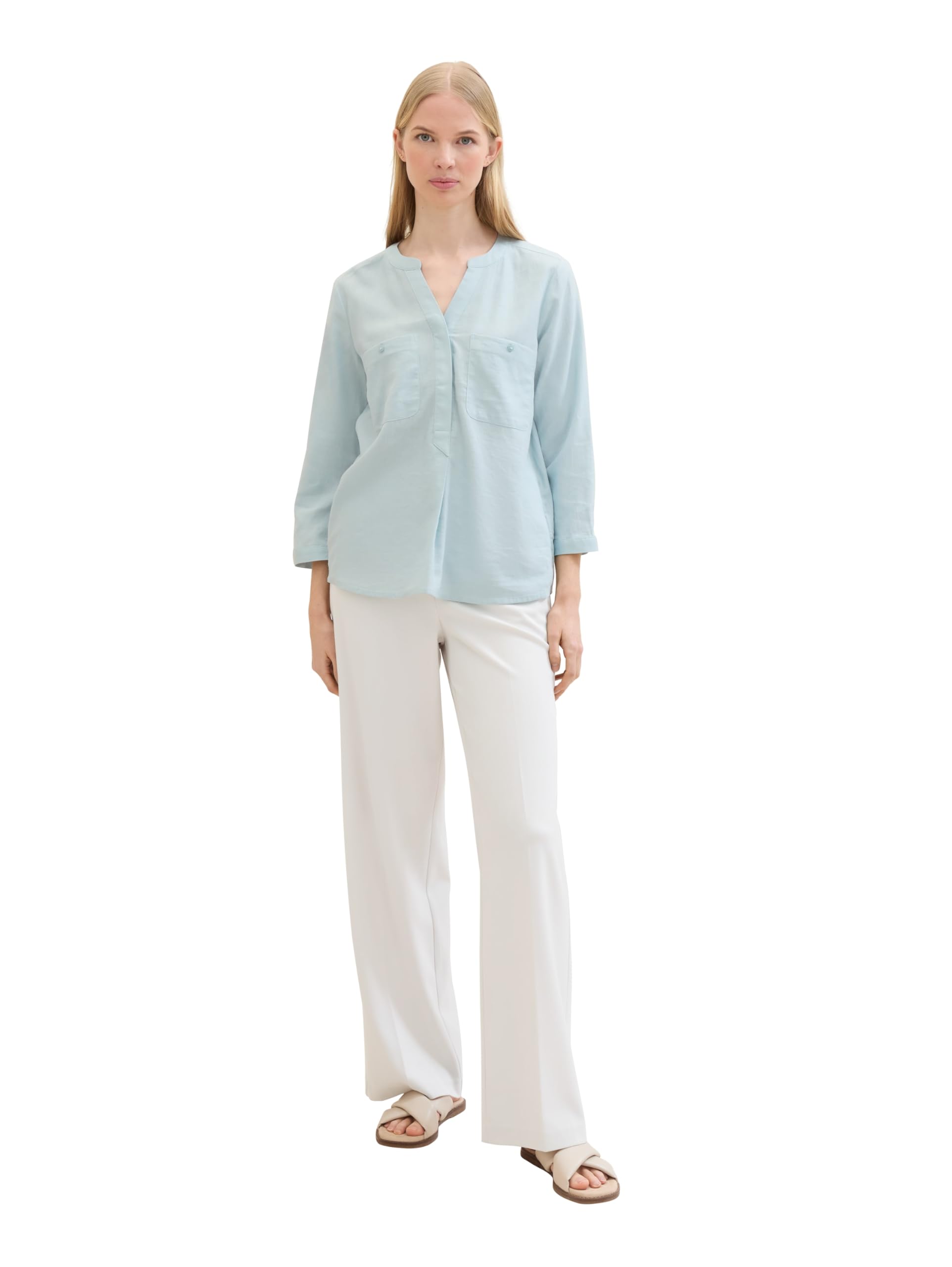 TOM TAILOR Camicetta di Lino Basic con Tasche sul Petto Donna