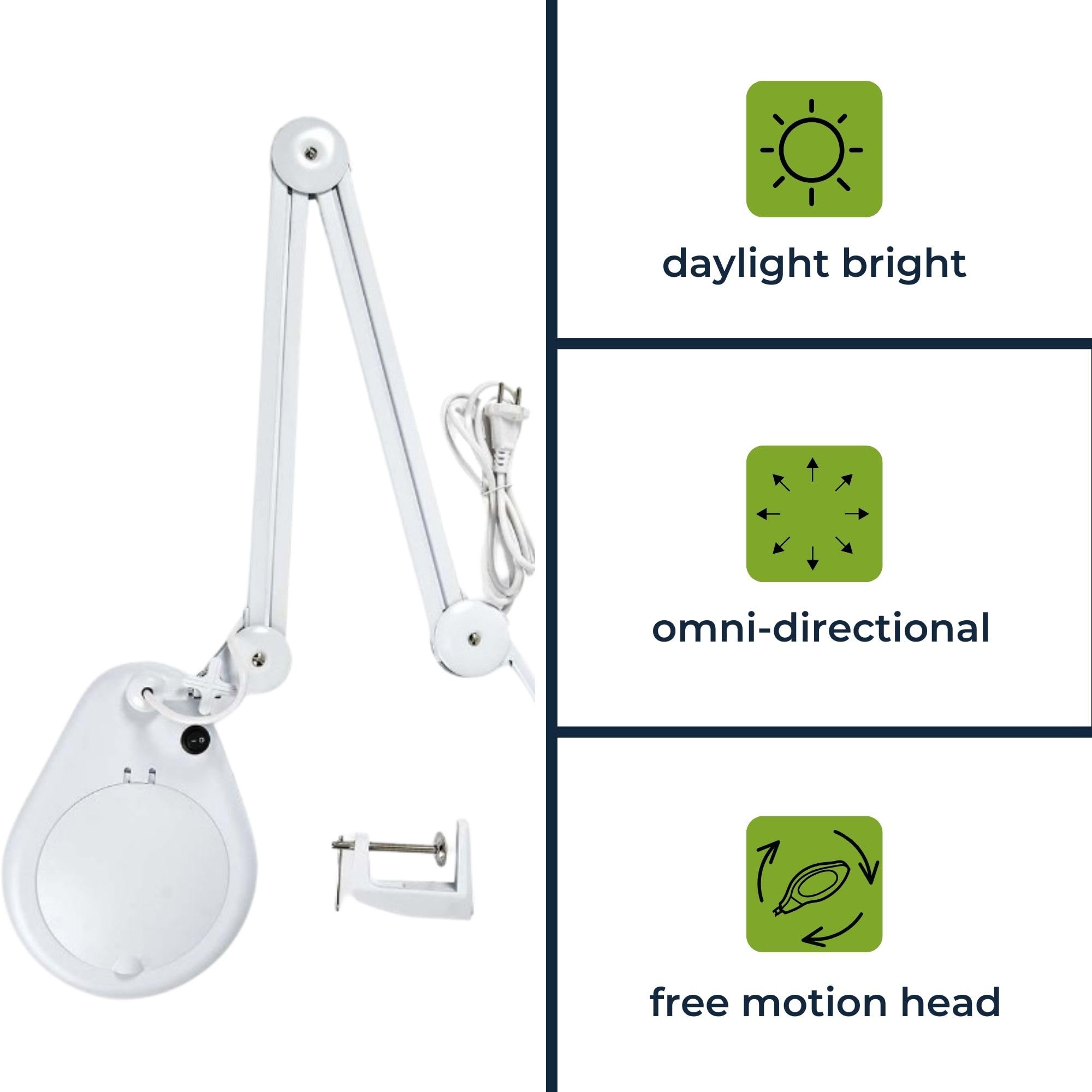Velleman Lampada con lente d'ingrandimento e morsetto, luce 22 W con braccio orientabile, ingrandimento 2,25x, lente 5 diottrie 120 mm, per hobby, lettura e lavori di precisione