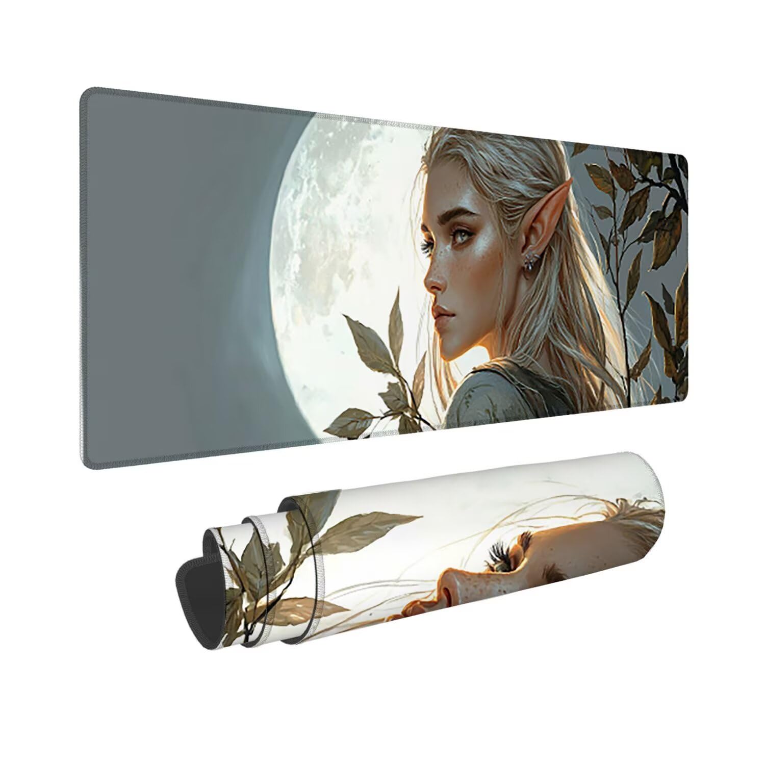 Podkładka pod mysz do gier XXL duża mysz 1200 x 500 mm, duża podkładka pod biurko z antypoślizgową gumową podstawą dla graczy, poprawia precyzję i szybkość (księżyce elfy) o-912