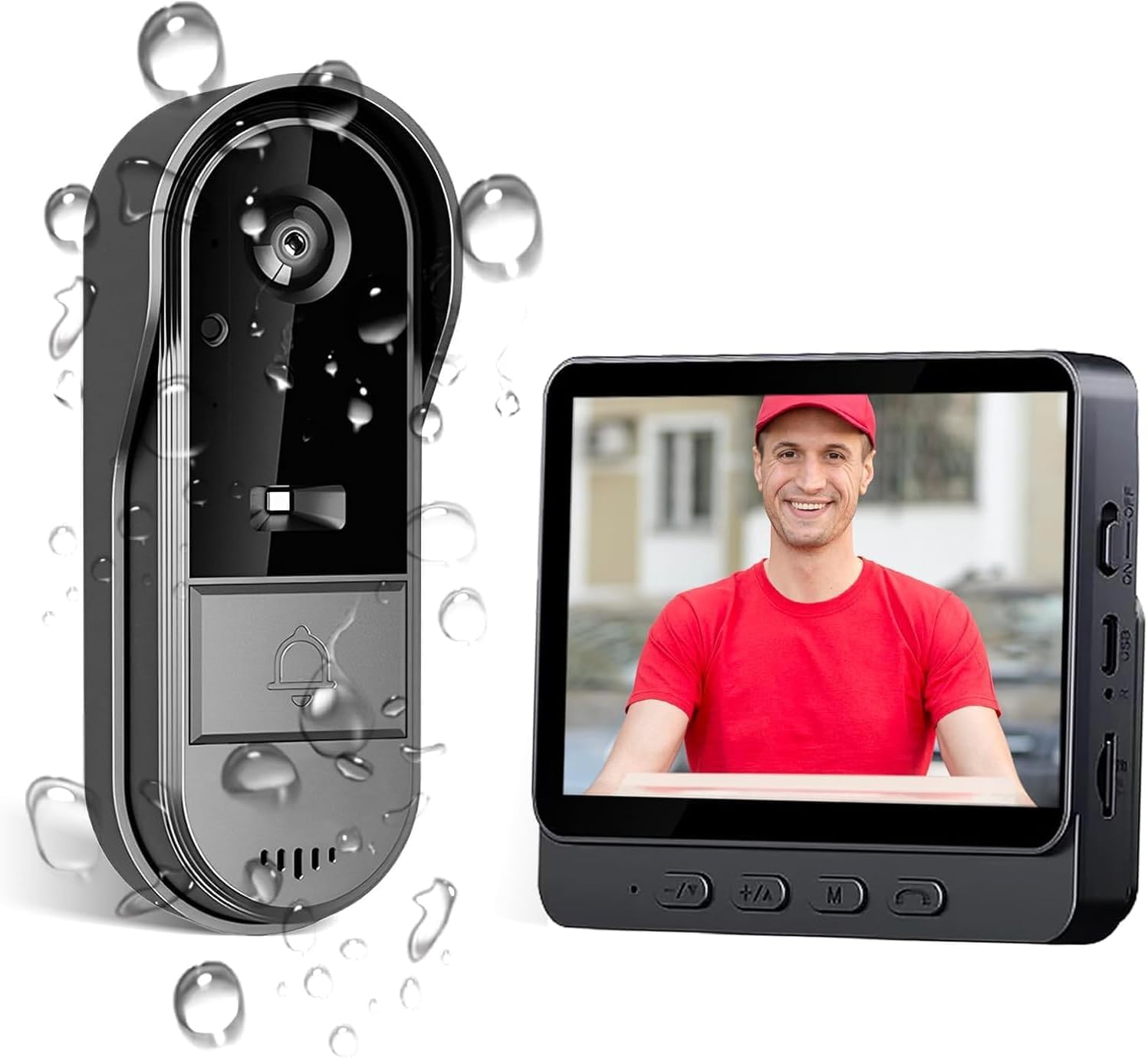 TKMARS Türklingel mit Kamera 1080P Videotürklingel Funkklingel mit Kamera IP65 Wasserdicht Smarte Türklingel mit 4,3-Zoll-Bildschirm 170 Grad Weitwinkel,Zwei-Wege-Kommunikation,Nachtsichtfunktion.