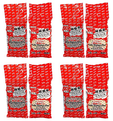 E-Fa Bubble Tea Boba Tapioca Pearl, Rainbow (Color) and Black 2.2 Pound (Variety Pack) Pack of 4