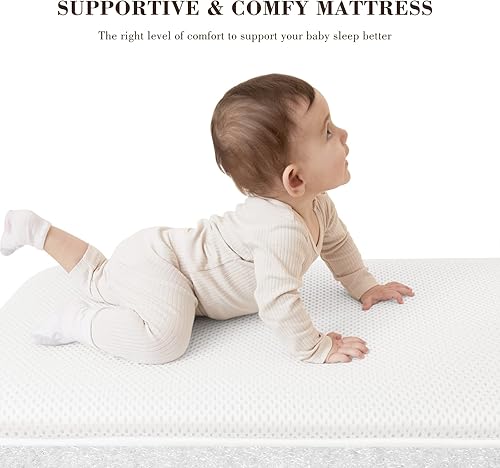 Miniatura 3 de ANGELBLISS Cuna para bebé, cama de noche, fácil de plegar con colchón transpirable y lavable, cuna portátil ajustable de 6 niveles para dormir