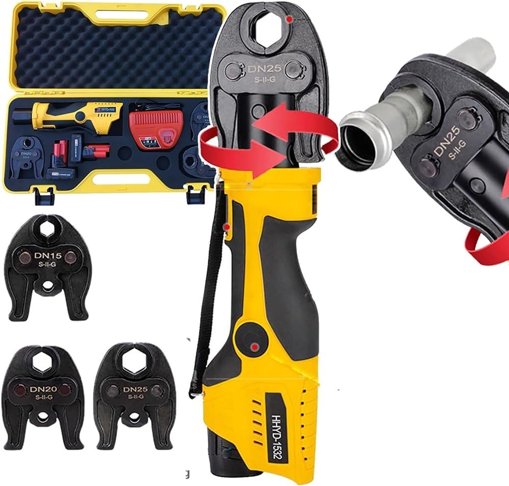 Pro Press Tool for Copper Pipe Pipe Diameter from(16-28.6mm), 3 Dies Dn15,Dn20,Dn25 + 2 X 12v Batteries +Packaging Boxes, Hydraulic Pipe Pressing Tools(2series)