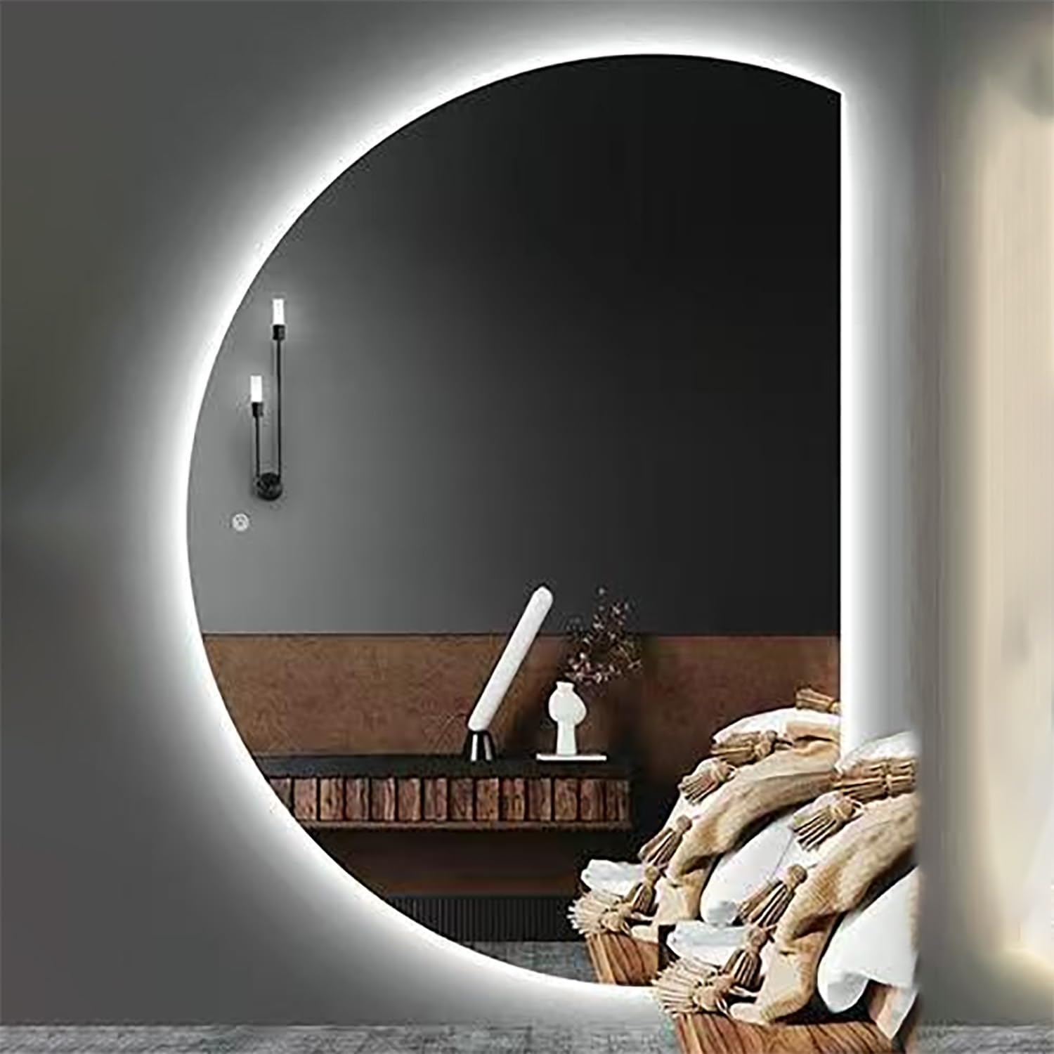 BKSXSOP Dimmable LED Makeup Mirror - 3 Color Light, Anti-Fog, Touch Switch, Modern Semicircle Design, 47in Large Bathroom Vanity (100x70cm) Stylish Wall Decor