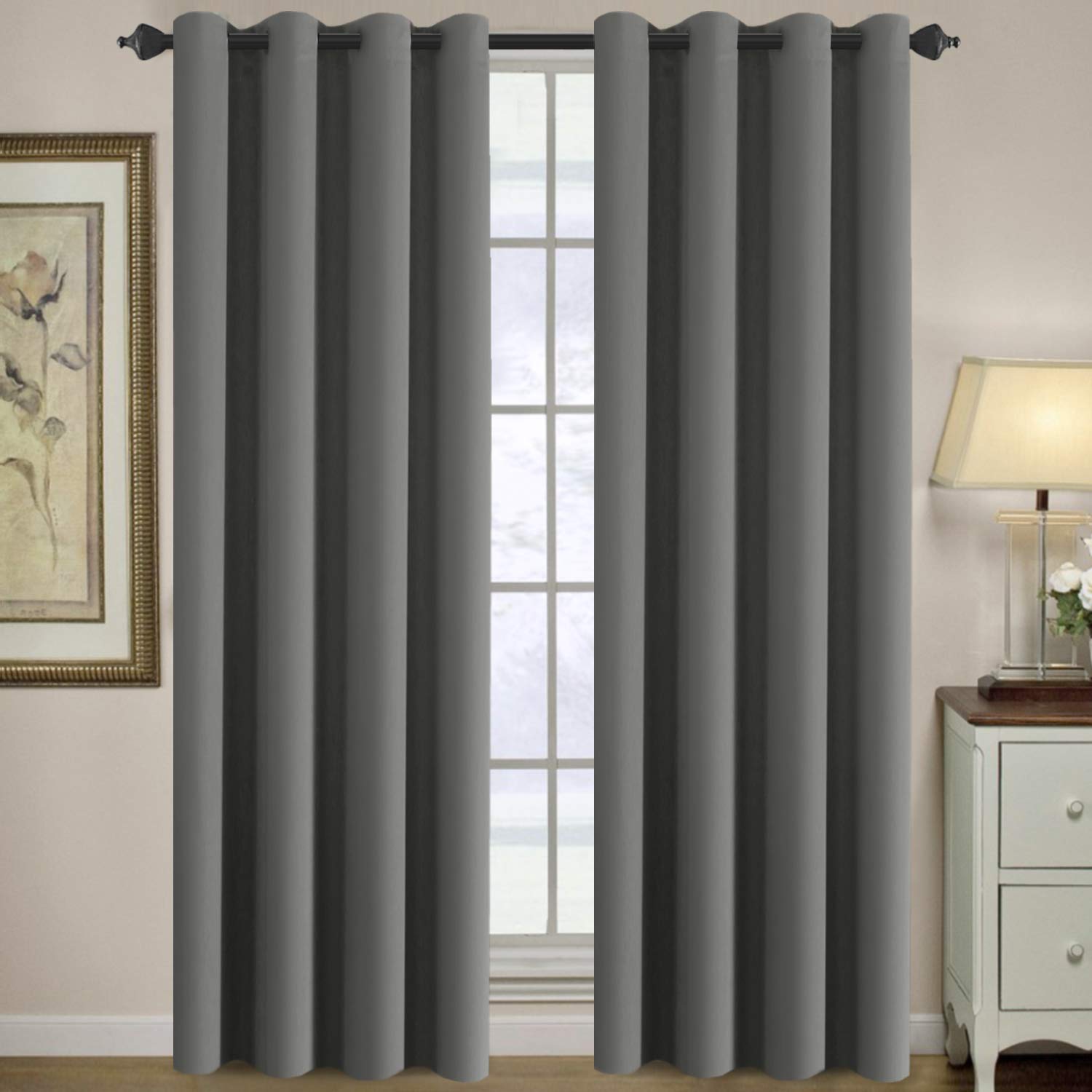 ( similar ) H.VERSAILTEX Premium Blackout Bedroom Curtains 84 Inches Long Gray Curtain Window Panel Drapes Room Darkening for Living Room, Grommet Curtains for Door - (Bluish Gray Color) - 1 Panel, 52'W x 84'L