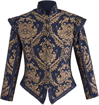 Mens Tudor jacket Coat Tudor Elizabethan Period Noble King Colonial Pirate Costume Doublet with Removable Sleeves