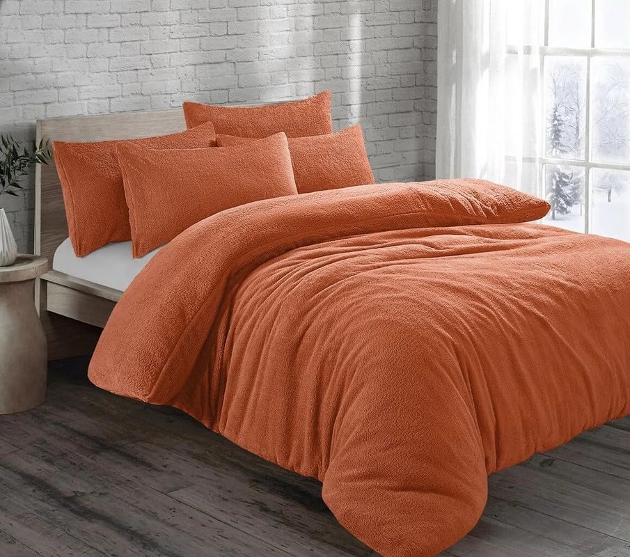 INSAFIANS Fluffy Teddy Fleece Duvet Cover Set Snuggly Warm Bedding for Ultimate Winter Comfort All UK Sizes (Tangerine Super King Duvet Only)