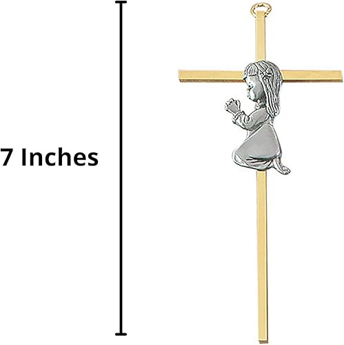 Miniatura 2 de Crucifijo de pared en tono dorado con peltre, regalos de bautismo para niñas, 7 pulgadas