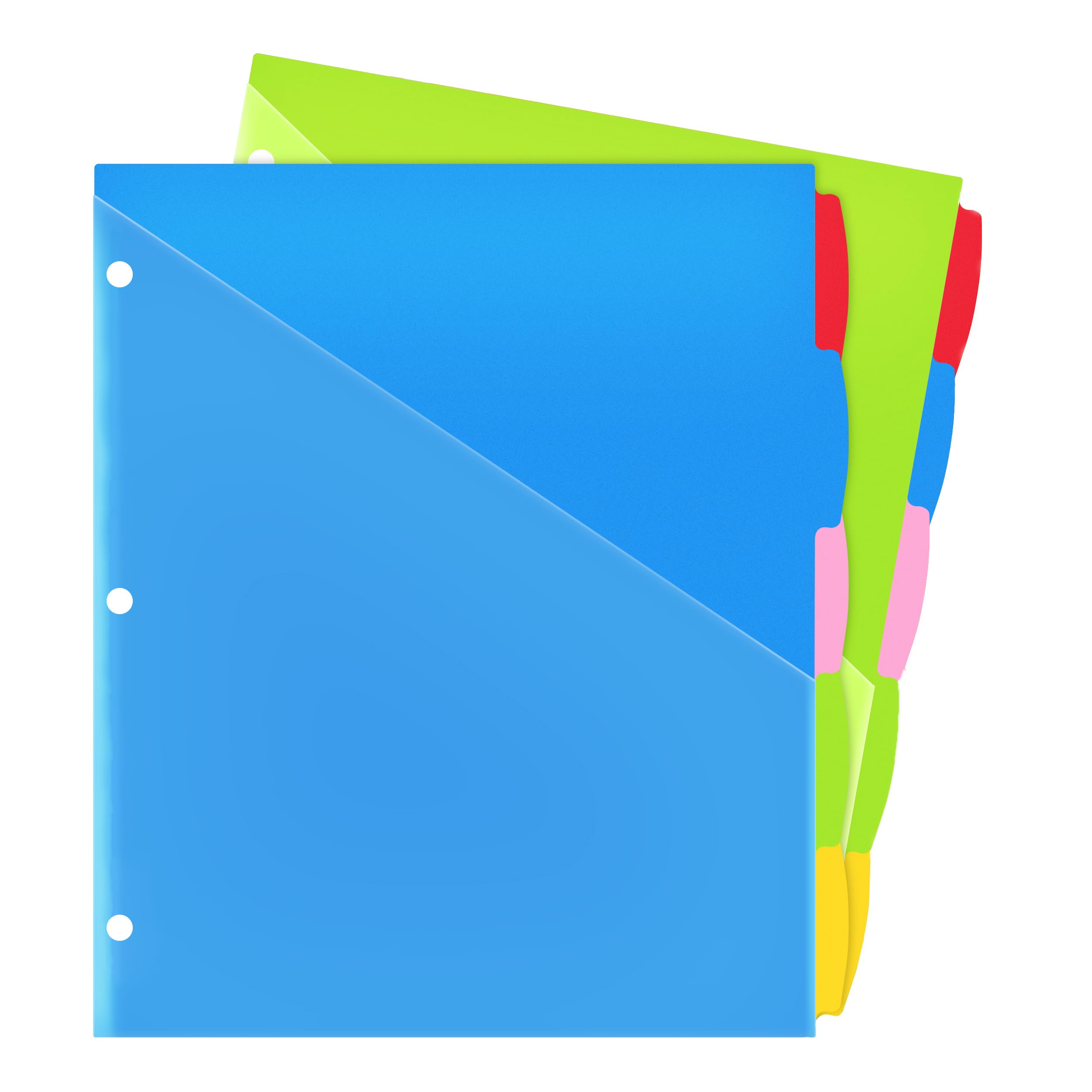 WOT I 5-Tab Plastic Dividers w/Front Pockets - 2 Sets, Multicolor Dividers with Pockets for Binders, 10PCS Tab Dividers Assorted Colors