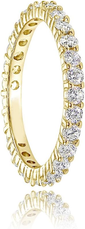 Hoops & Loops 925 Sterling Silver Cubic Zirconia 2mm Round-cut Eternity Wedding Bridal Anniversary Band Ring for Women, Silver, Yellow & Rose Gold