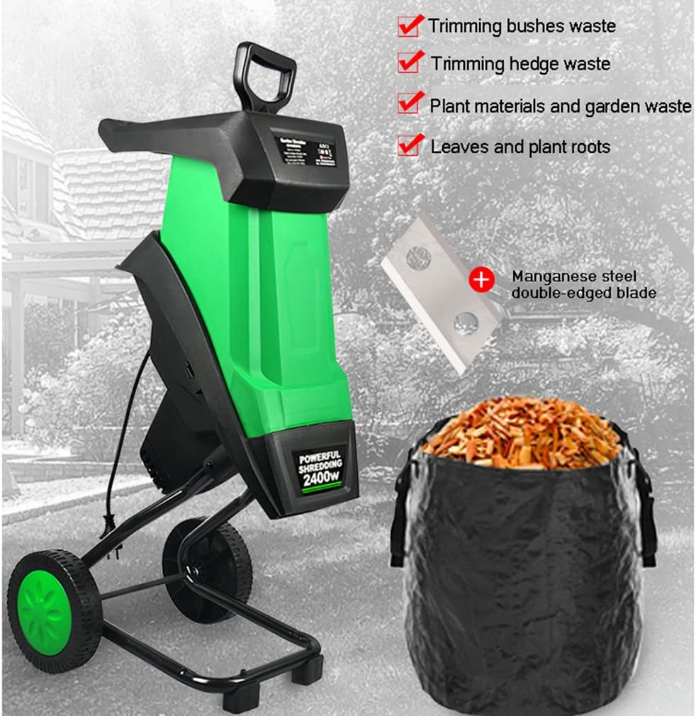 Electric Wood Chipper Shredder Mulcher, 2400W Multifunctional Leaf Branch Shredder, Garden Tool Wood Chipper Can Be Broken Branches