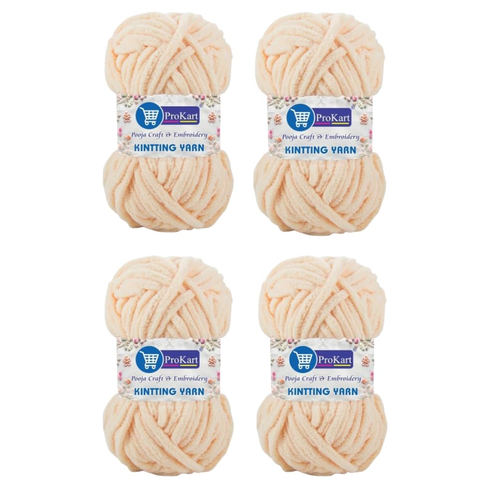 ProKart Premium Blankie Wool, Plush & Cuddly, Chenille Yarn Supersoft Hand Knitting Wool Ball | Blanket Thick/Mottu Yarn Ball Suitable for Hand Knitting and Crocheting for Baby, Adult, Sweaters, caps, Throws, Home Furnishing, Scarves, Blankets (Beige, 100gms x 4 Pack)