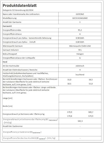 Gorenje GEC5C43WGAMZ Elektro-Standherd mit Glaskeramik-Kochfeld / 50 cm / 70 Liter/Schnellaufheizung/Pizzamodus 300°C/Auftauen/AquaClean/Ergonomische Knebel/ 8 Beheizungsarten/weiß