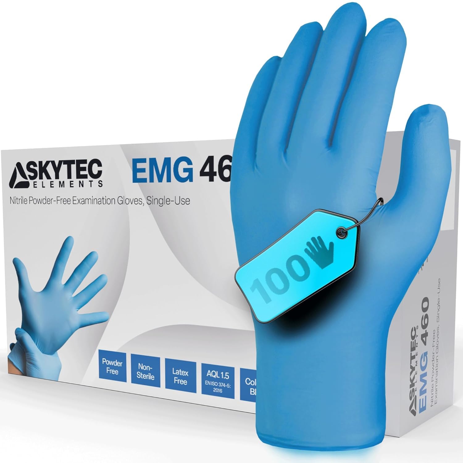 Skytec Premium Blue Nitrile Gloves - Pack of 100 Latex-Free Disposable Gloves - Non-Sterile Surgical Gloves for Medical, Food, & Cleaning - EN 455/374 PPE Certified - Small