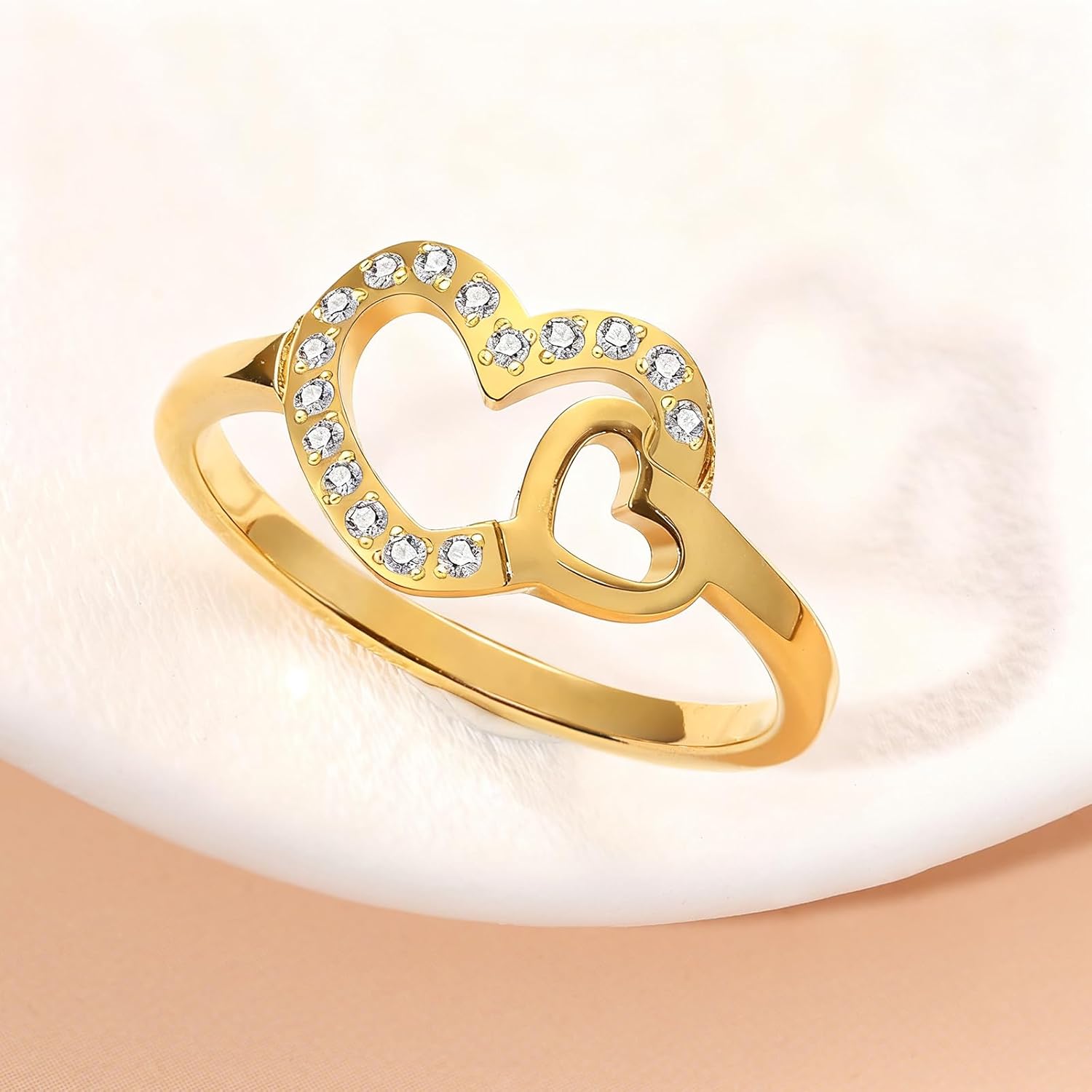 Love Heart Engagement Promise Ring - Gold Silver Tone Wedding Ring for Women Stainless Steel with CZ Size 5-9 - Image 6